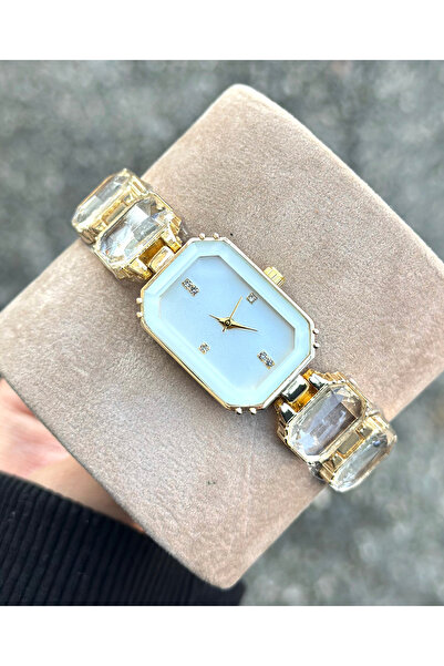 pierrose Women's Gold Wrist Watch with Cut Stone