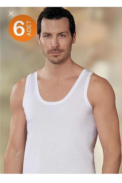 Şahinler *****Şahinler, 6 Pack Combed Cotton Men's Wide Strap Undershirt.
