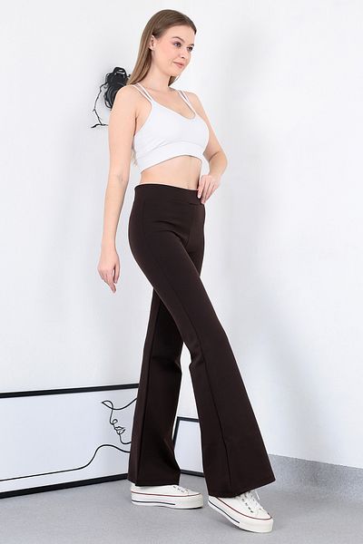Lamirella Women's Coffee High Waist Stretchy Spanish Leg Steel Knitted Pants Winter
