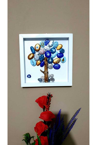 Tekir Cadou de copac de dorințe Design special Ornament de perete Cadru Evil Eye Bead Pictură decorativă din piatră lucrată manual