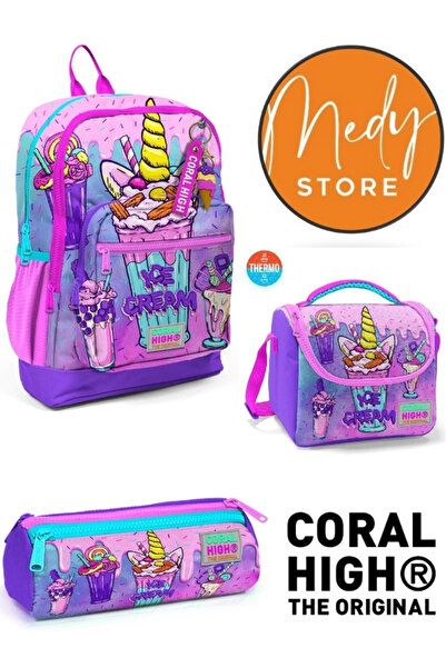 Coral High Pembe Mor Milkshake Dondurma Desenli 3’lü Okul Çanta Seti