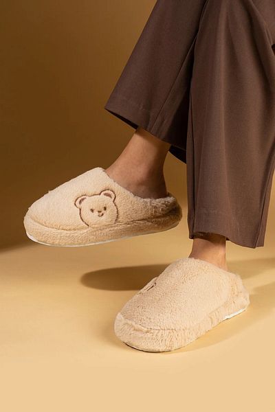 İncim Μπεζ αντιολισθητική σόλα Cute Teddy Bear βελούδινες αφράτες γυναικείες παντόφλες για το σπίτι