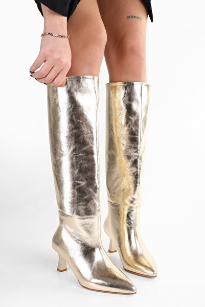 Shoeberry Dámské popraskané lakované kožené boty Miusa Gold na denní nošení
