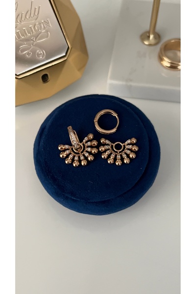 SU PERİSİ TAKI BİJUTERİ Vip Seri Gold Yarım Güneş Küpe