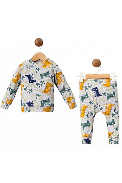 Pear Wear Dinosaur Patterned 2-Piece Pajamas Set for Boys - 3 Months, 6 Months