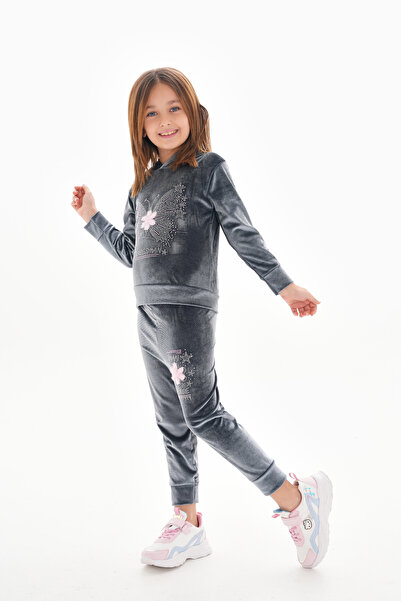 ROBA KIDS Βελούδινο σετ για κορίτσια με κουκούλα - Λεπτομέρεια κέντημα πεταλο...