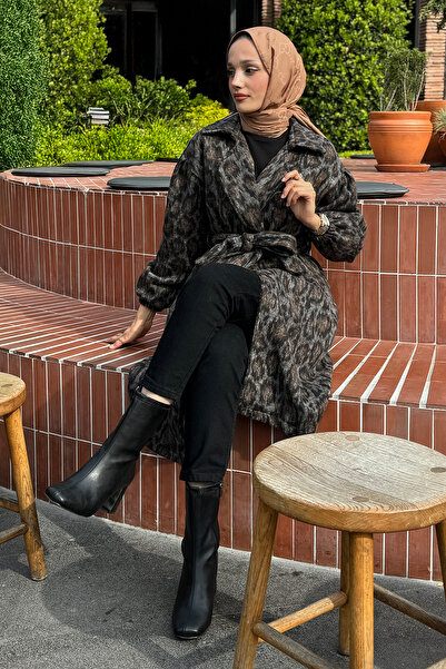 Salih Çelebi قبعة طويلة بنمط الفهد 212218   - أسود