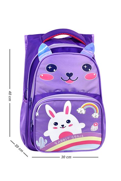 Çanta Trend Imprimat iepure violet, rezistent la apă, spate ortopedic, ghiozdan pentru școală primară + cutie de prânz