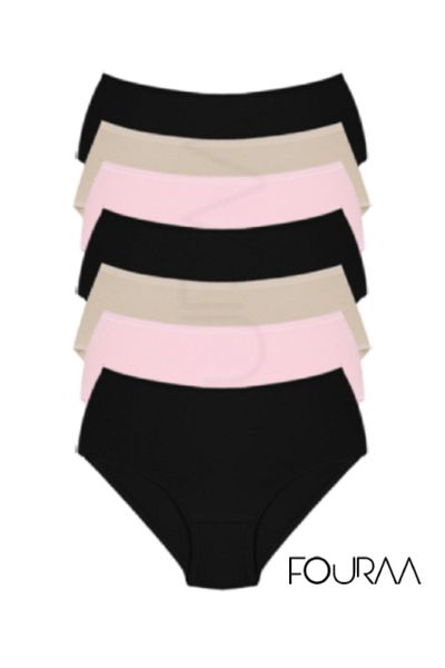 FOURAA Women's High Waist Color Panties - 100% Cotton, 7 Pack, 1 Week Use