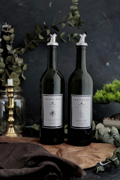 KHAKMA Gümüş Tasarım Amber 2'li 750 Ml Zeytinyağı Sıvıyağ Şişesi Yağdanlık Yağlık Stantsız