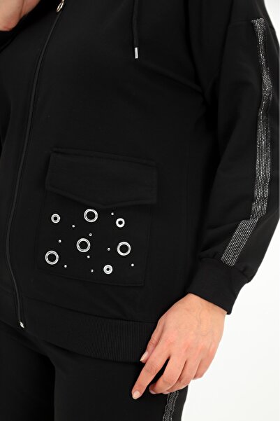 Esina Women's Two Yarn Front Zippered Elastic Leg Hooded Tracksuit Set