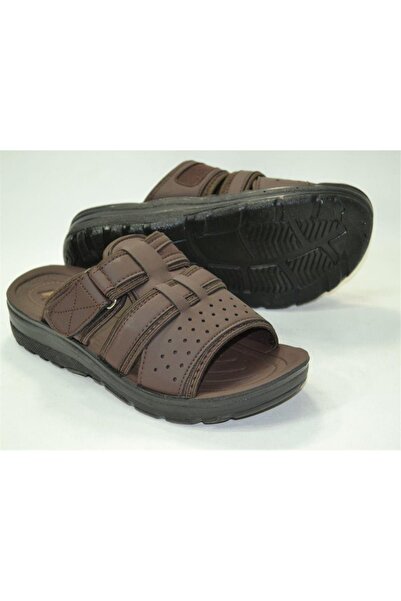 byzek Men's Faux Leather Tank Brown Flocked Slippers
