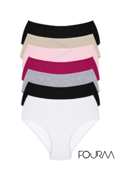 FOURAA Women's High Waist Color Panties - 100% Cotton, 7 Pack, 1 Week Use