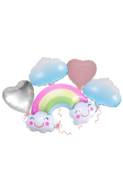 DOĞA PARTİ EVİ مجموعة بالونات فويل بألوان قوس قزح مكونة من 5 قطع