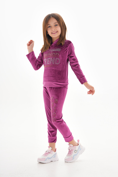 ROBA KIDS Costum brodat cu glugă din catifea pentru fete - RB-755