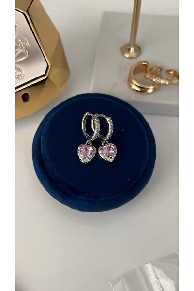 SU PERİSİ TAKI BİJUTERİ Vip Seri Gümüş Pembe Kalpli Marka Model Küpe