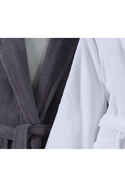 Ellaline Σετ μπουρνούζι 2 τεμαχίων 100% βαμβάκι πιστοποιημένο γυναικείο ανδρικό σετ γιακά οικογενειακό ανθρακί και λευκό