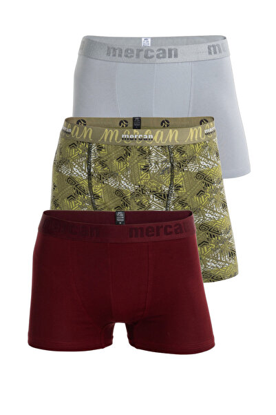 Mercan بوكسر رجالي متعدد الألوان 3 قطع من قطن الليكرا (BORDO GRAY TILSIM)