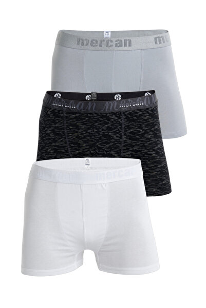 Mercan بوكسر رجالي متعدد الألوان مكون من 3 قطع من القطن الليكرا (WHITE GRAY S...