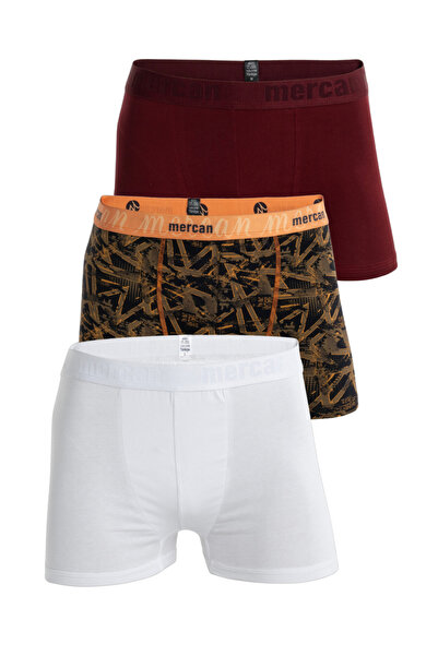 Mercan Men's Multicolored 3-Piece Lycra Cotton Boxer (White Bordo Geometric)