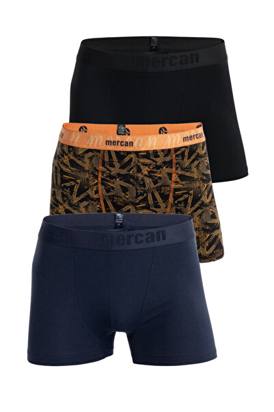 Mercan Men's Multicolored 3-Piece Lycra Cotton Boxer (Black Navy Blue Geometric)