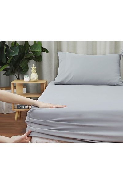 INTER Z Oversized Plain Cotton Satin Fitted Sheet Set 180X200 (Including 2 Pillowcases)