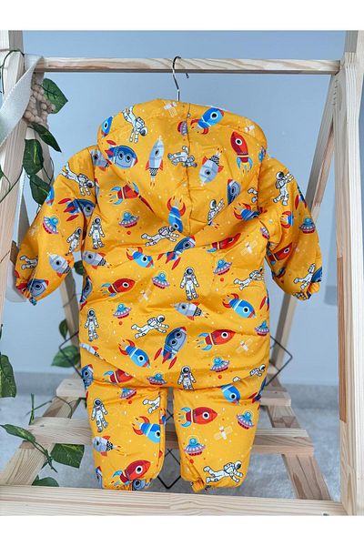 Minizade Patterned Baby Boy Winter Zippered Baby Astronaut Cosmonaut Jumpsuit Baby Coat