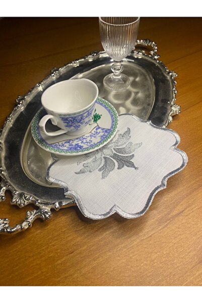 Smiling Home Λινά Ασημί Χρώμα Οθωμανικό Μοτίβο 6 Χαρτοπετσέτες Παρουσίασης Κοκτέιλ