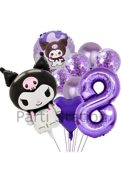 Parti Station Sanrio Kuromi 8 Yaş Mor Renk Balon Set Anime Hello Kitty Kuromi...