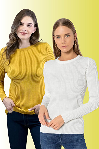 Miss Poem Women's 2-Piece Long Crew Neck Basic Plain Knitwear Sweater