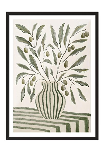 Postifull Siyah Çerçeveli Tablo, Poster ve Çerçeve Seti, Olive Branches in Va...