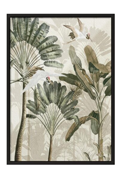 Postifull Cranes in the Rainforest Çerçeveli Tablo, Dikey Duvar Tablosu Comfo...