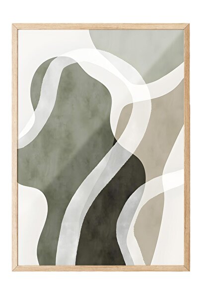 Postifull Ahşap Çerçeveli Tablo, Poster ve Çerçeve Seti, Abstract Green Shape...