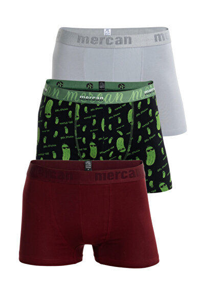 Mercan Men's Multicolored 3-Piece Lycra Cotton Boxer (Gray Bordo Mr. Pickle)
