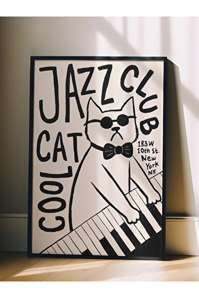 Postifull Siyah Çerçeveli Tablo, Poster ve Çerçeve Seti, Cool Cat Jazz Club Comfort Serisi NO:108688