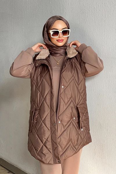 Minel Γυναικείο κοντό γιλέκο Coffee Collar Fur