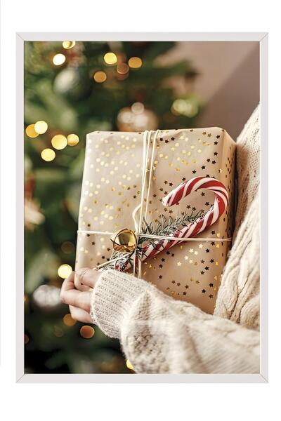 Postifull Tablou cu rama alba, poster de Anul Nou, decor de Anul Nou, cadou d...