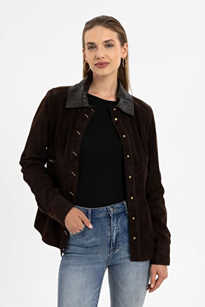 Deriderim Eylin Brown Women's Genuine Suede Shirt