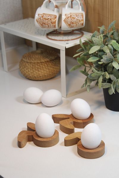Teknofors 3-Piece Wooden Rabbit (Broken Ear) Egg Holder Tableware Presentation