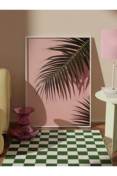 Postifull Tablou cu rama alba, set de postere si rame, pictura de perete, Pink Wall Palms Comfort Series NR:108