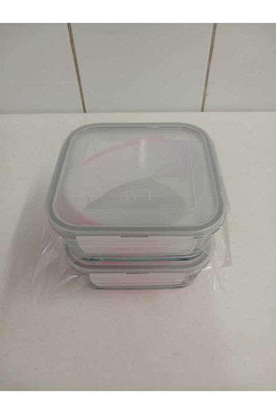 LAV Feyzade Set of 2 Glass Storage Containers with Lock - 1150Cc Square (Frs-249)
