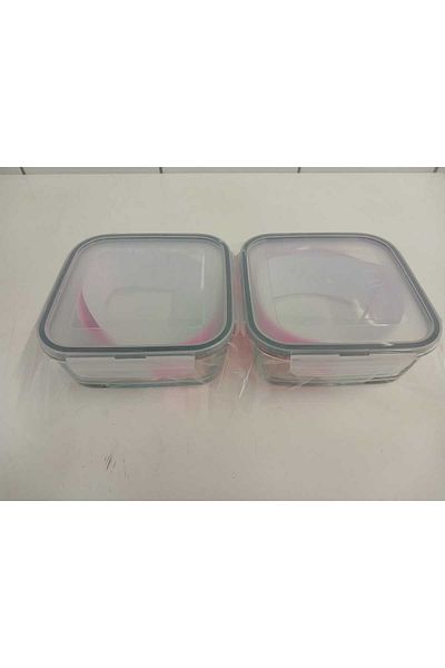 LAV Feyzade Set of 2 Glass Storage Containers with Lock - 1150Cc Square (Frs-249)