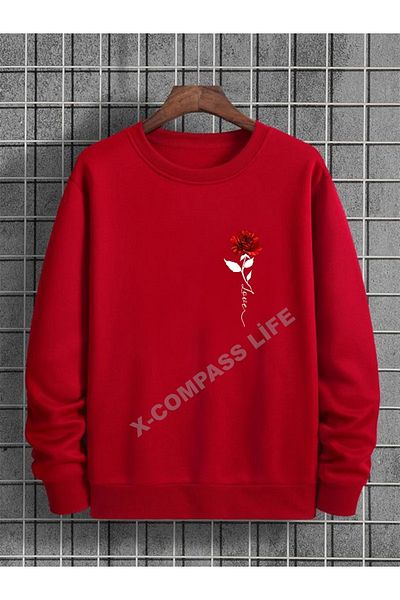 x-compass life Unisex Siifir Collar Sweatshirt - Rose Printed Women/Men