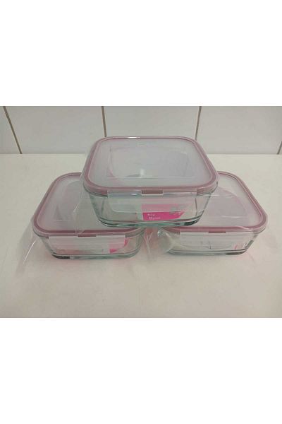 LAV Feyzade Set of 3 Glass Storage Containers with Lock - 1150Cc Square (Frs-249)