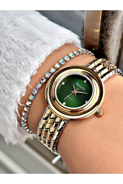 Ferrucci Altın Gümüş Renk Sade Model Kadın Kol Saati + BİLEKLİK