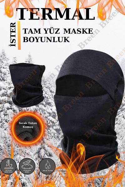 Breen Thermal Full Face Snow Mask, Wind Protection, Black Color, One Size