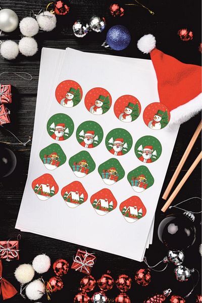 Lizpo Decor Christmas Sticker Set 40Pcs 5cm Round Happy New Year New Year Christmas Gift Package Labels