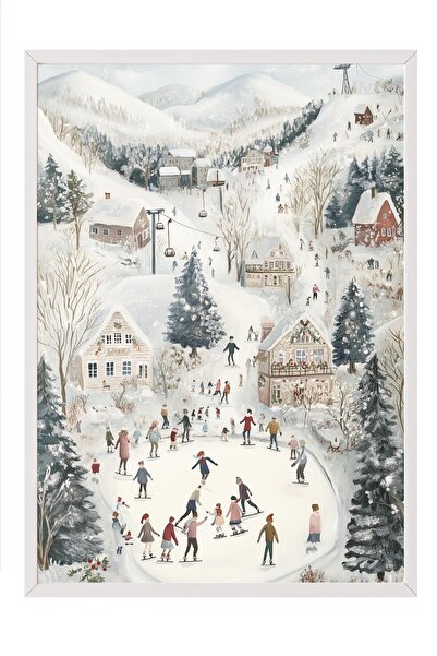 Postifull Beyaz Çerçeveli Tablo, Sanatsal Tasarım Duvar Tablosu, Yılbaşı Comf...