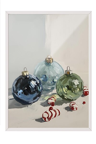 Postifull Beyaz Çerçeveli Tablo, Sanatsal Tasarım Duvar Tablosu, Yılbaşı Comf...