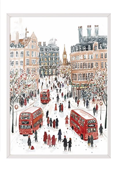 Postifull Beyaz Çerçeveli Tablo, Sanatsal Tasarım Duvar Tablosu, Yılbaşı Comf...